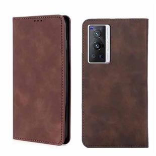 For vivo X70 Pro Skin Feel Magnetic Horizontal Flip Leather Phone Case(Dark Brown)