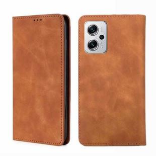 For Xiaomi Redmi Note 11T Pro 5G/Note 11T Pro+ 5G Skin Feel Magnetic Flip Leather Phone Case(Light Brown)