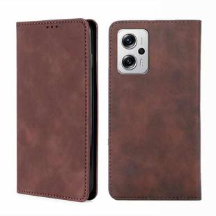 For Xiaomi Redmi Note 11T Pro 5G/Note 11T Pro+ 5G Skin Feel Magnetic Flip Leather Phone Case(Dark Brown)