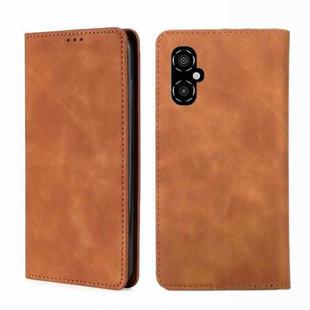 For Xiaomi Poco M4 5G Skin Feel Magnetic Flip Leather Phone Case(Light Brown)