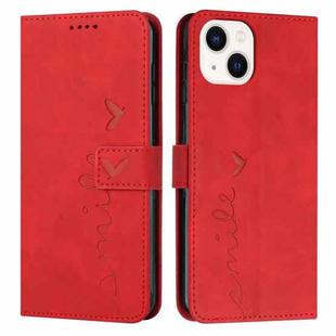 For iPhone 13 Skin Feel Heart Pattern Leather Phone Case(Red)