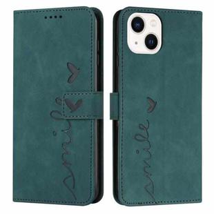 For iPhone 13 Skin Feel Heart Pattern Leather Phone Case(Green)