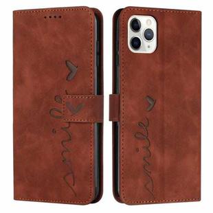 For iPhone 11 Pro Max Skin Feel Heart Pattern Leather Phone Case (Brown)