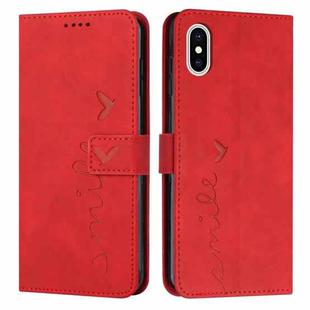 For iPhone X / XS Skin Feel Heart Pattern Leather Phone Case(Red)