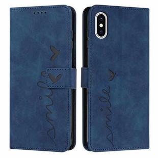 For iPhone X / XS Skin Feel Heart Pattern Leather Phone Case(Blue)