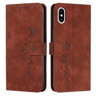 For iPhone XS Max Skin Feel Heart Pattern Leather Phone Case(Brown)