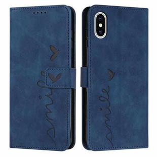 For iPhone XS Max Skin Feel Heart Pattern Leather Phone Case(Blue)