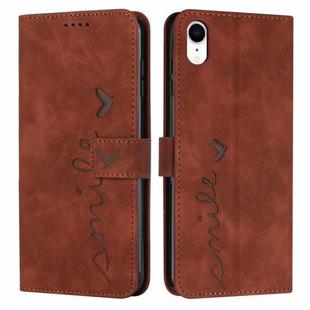 For iPhone XR Skin Feel Heart Pattern Leather Phone Case(Brown)