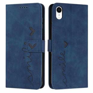 For iPhone XR Skin Feel Heart Pattern Leather Phone Case(Blue)