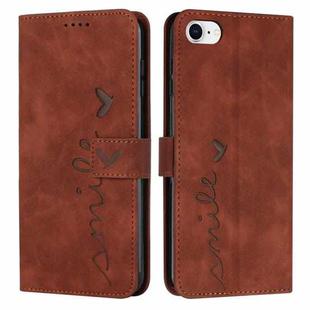 For iPhone SE 2022 / SE 2020 / 8 / 7 Skin Feel Heart Pattern Leather Phone Case(Brown)