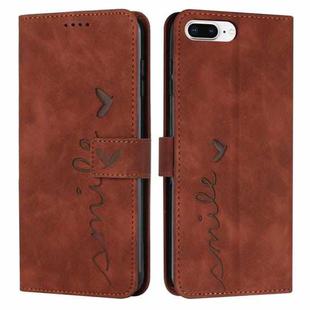 Skin Feel Heart Pattern Leather Phone Case For iPhone 8 Plus / 7 Plus / 6 Plus(Brown)