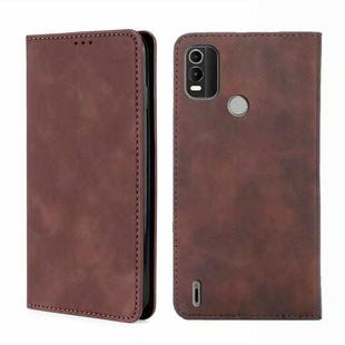 For Nokia C21 Plus Skin Feel Magnetic Horizontal Flip Leather Phone Case(Dark Brown)