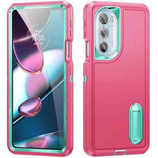 For Motorola Edge 30 Pro 3 in 1 Rugged Holder Phone Case(Pink + Blue)