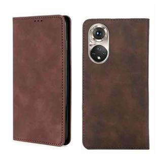 For Honor 50 Pro Skin Feel Magnetic Horizontal Flip Leather Phone Case(Dark Brown)
