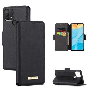 For OPPO A15 MUXMA MX115 Cross Texture Oil Edge Flip Leather Phone Case(Black)