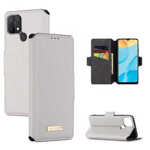 For OPPO A15 MUXMA MX115 Cross Texture Oil Edge Flip Leather Phone Case(White)