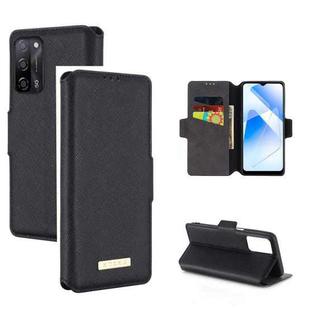 For OPPO A55 5G MUXMA MX115 Cross Texture Oil Edge Flip Leather Phone Case(Black)