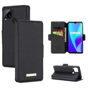 For OPPO Realme C15 / C12 MUXMA MX115 Cross Texture Oil Edge Flip Leather Phone Case(Black)