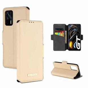 For OPPO Realme GT 5G MUXMA MX115 Cross Texture Oil Edge Flip Leather Phone Case(Gold)