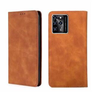 For ZTE Blade V30 Skin Feel Magnetic Flip Leather Phone Case(Light Brown)