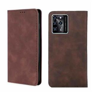 For ZTE Blade V30 Skin Feel Magnetic Flip Leather Phone Case(Dark Brown)