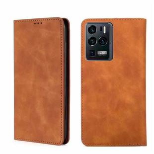 For ZTE Axon 30 Ultra 5G Skin Feel Magnetic Flip Leather Phone Case(Light Brown)