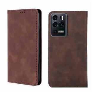 For ZTE Axon 30 Ultra 5G Skin Feel Magnetic Flip Leather Phone Case(Dark Brown)