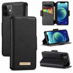 For iPhone 12 MUXMA MX115 Cross Texture Oil Edge Flip Leather Phone Case(Black)