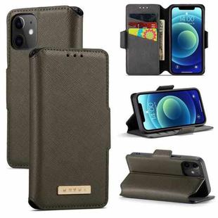 For iPhone 12 MUXMA MX115 Cross Texture Oil Edge Flip Leather Phone Case(Grey)