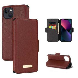 For iPhone 13 MUXMA MX115 Cross Texture Oil Edge Flip Leather Phone Case(Red)