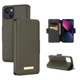 For iPhone 13 MUXMA MX115 Cross Texture Oil Edge Flip Leather Phone Case(Grey)