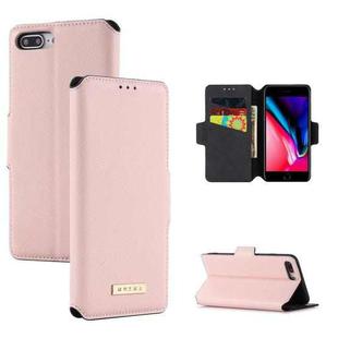MUXMA MX115 Cross Texture Oil Edge Flip Leather Phone Case For iPhone 8 Plus / 7 Plus(Pink)