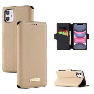 For iPhone 11 MUXMA MX115 Cross Texture Oil Edge Flip Leather Phone Case (Gold)