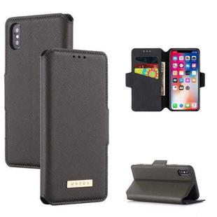 For iPhone X / XS MUXMA MX115 Cross Texture Oil Edge Flip Leather Phone Case(Grey)