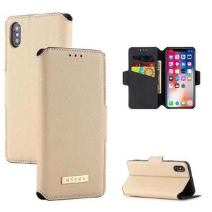 For iPhone X / XS MUXMA MX115 Cross Texture Oil Edge Flip Leather Phone Case(Gold)