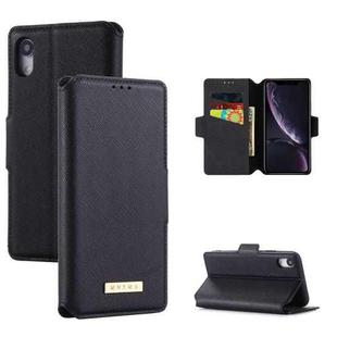 For iPhone XR MUXMA MX115 Cross Texture Oil Edge Flip Leather Phone Case(Black)