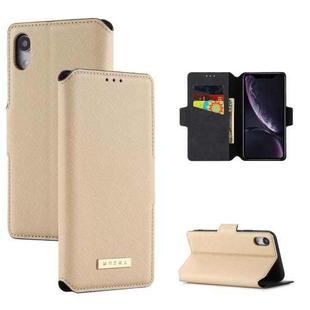 For iPhone XR MUXMA MX115 Cross Texture Oil Edge Flip Leather Phone Case(Gold)