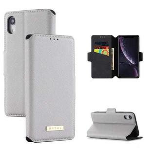 For iPhone XR MUXMA MX115 Cross Texture Oil Edge Flip Leather Phone Case(White)