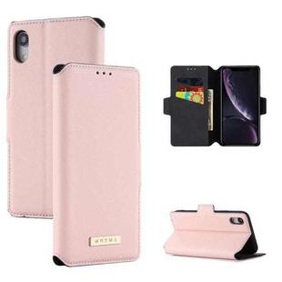 For iPhone XR MUXMA MX115 Cross Texture Oil Edge Flip Leather Phone Case(Pink)