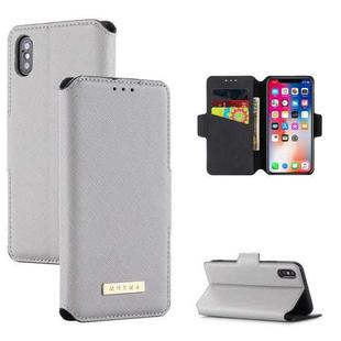 For iPhone XS Max MUXMA MX115 Cross Texture Oil Edge Flip Leather Phone Case(White)
