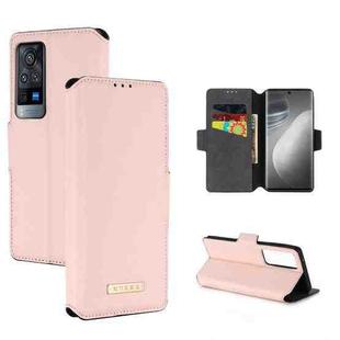 For vivo X60 Pro 5G MUXMA MX115 Cross Texture Oil Edge Flip Leather Phone Case(Pink)