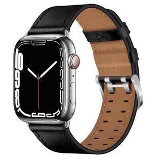 Double Buckles Leather Watch Band For Apple Watch Series 8&7 41mm / SE 2&6&SE&5&4 40mm / 3&2&1 38mm(Black Silver Buckle)