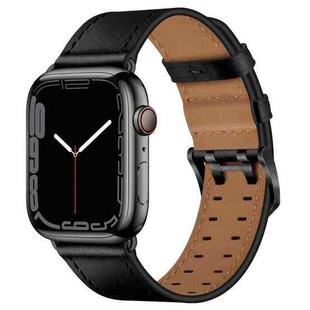 Double Buckles Leather Watch Band For Apple Watch Ultra 49mm / Series 8&7 45mm / SE 2&6&SE&5&4 44mm / 3&2&1 42mm(Black Black Buckle)