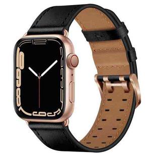 Double Buckles Leather Watch Band For Apple Watch Ultra 49mm / Series 8&7 45mm / SE 2&6&SE&5&4 44mm / 3&2&1 42mm(Black Rose Gold Buckle)
