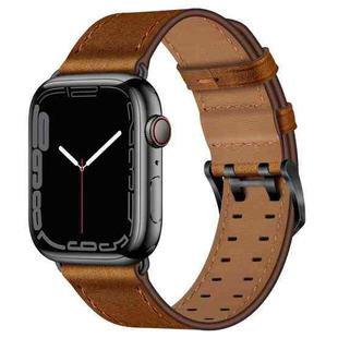 Double Buckles Leather Watch Band For Apple Watch Ultra 49mm / Series 8&7 45mm / SE 2&6&SE&5&4 44mm / 3&2&1 42mm(Red Brown)