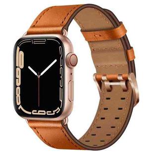 Double Buckles Leather Watch Band For Apple Watch Ultra 49mm / Series 8&7 45mm / SE 2&6&SE&5&4 44mm / 3&2&1 42mm(Brown Rose Gold Buckle)
