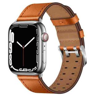 Double Buckles Leather Watch Band For Apple Watch Ultra 49mm / Series 8&7 45mm / SE 2&6&SE&5&4 44mm / 3&2&1 42mm(Brown Silver Buckle)