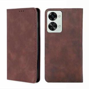 For OnePlus Nord 2T Skin Feel Magnetic Horizontal Flip Leather Phone Case(Dark Brown)