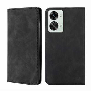 For OnePlus Nord 2T Skin Feel Magnetic Horizontal Flip Leather Phone Case(Black)