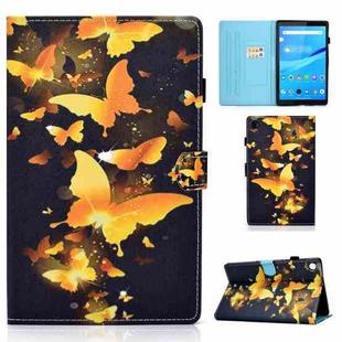 For Lenovo Tab M10 3rd Gen Colored Drawing Stitching Smart Leather Tablet Case(Golden Butterfly)